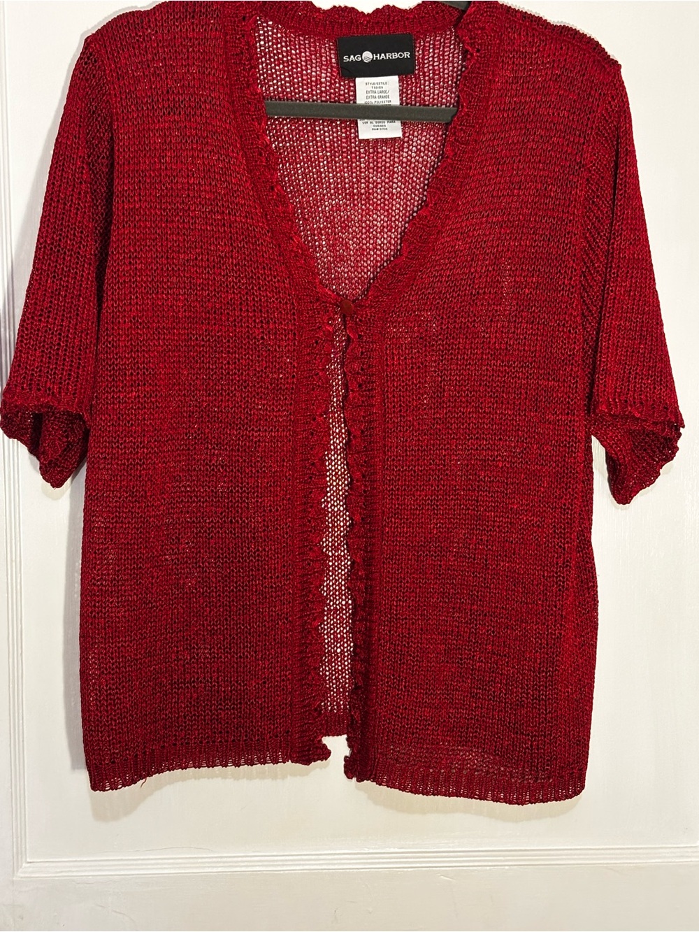 Sag Harbor Red Open-Front Short Sleeve Knit Cardigan